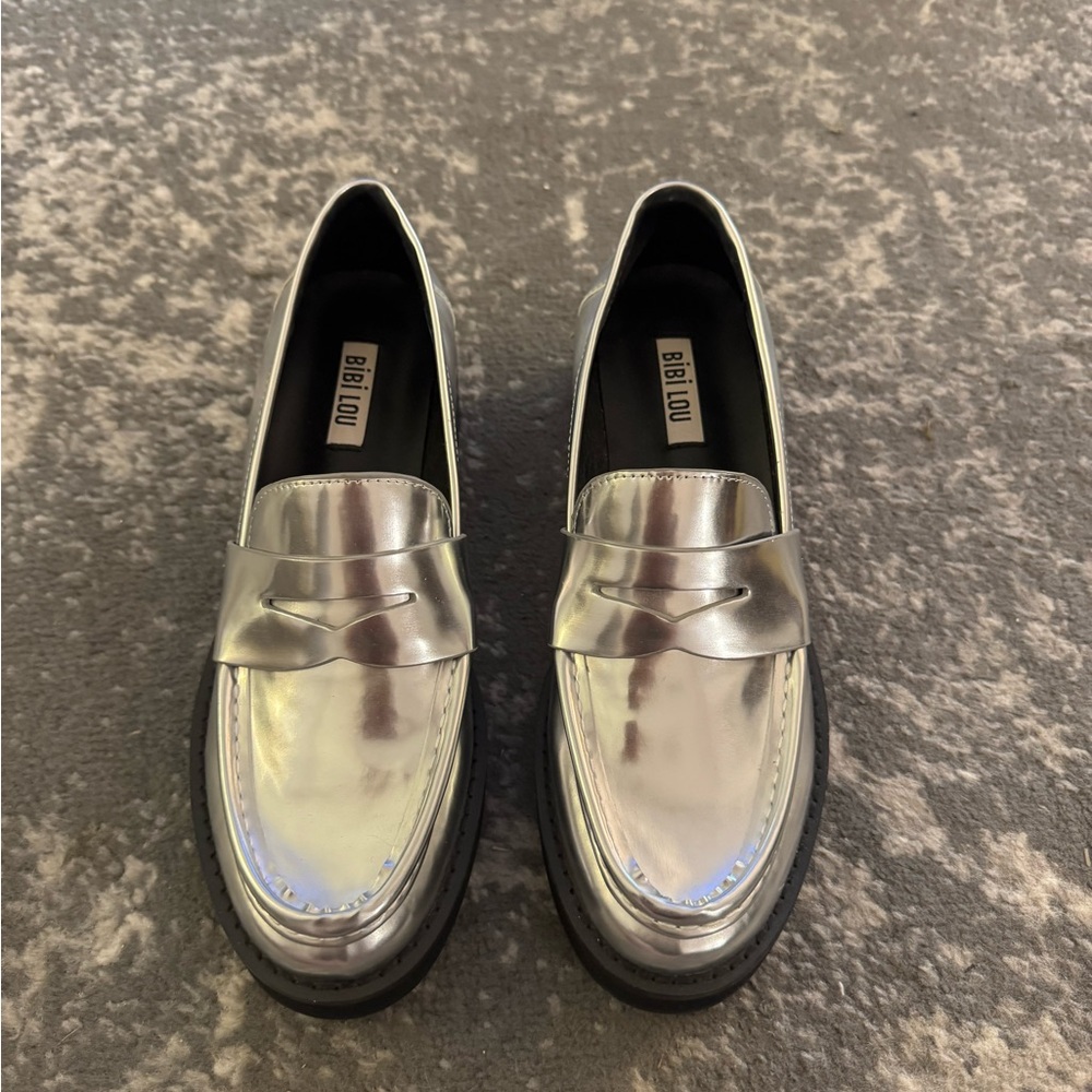 Anthropologie Metallic Silver Loafers